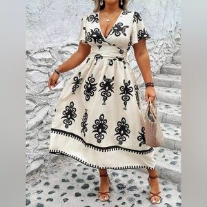 SHEIN Black and Cream Midi Dress